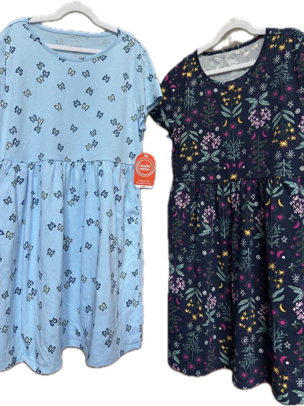 wonder nation Light Blue & Navy Floral Garden Print Girls' Casual Dresses